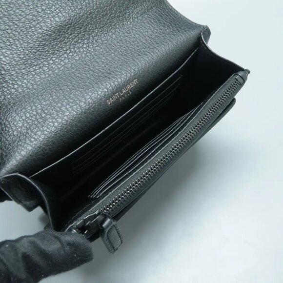 100% Authentic SAINT LAURENT Sunset Mini Black Leather Shoulder Bag 1294-101724 - Picture 10 of 12